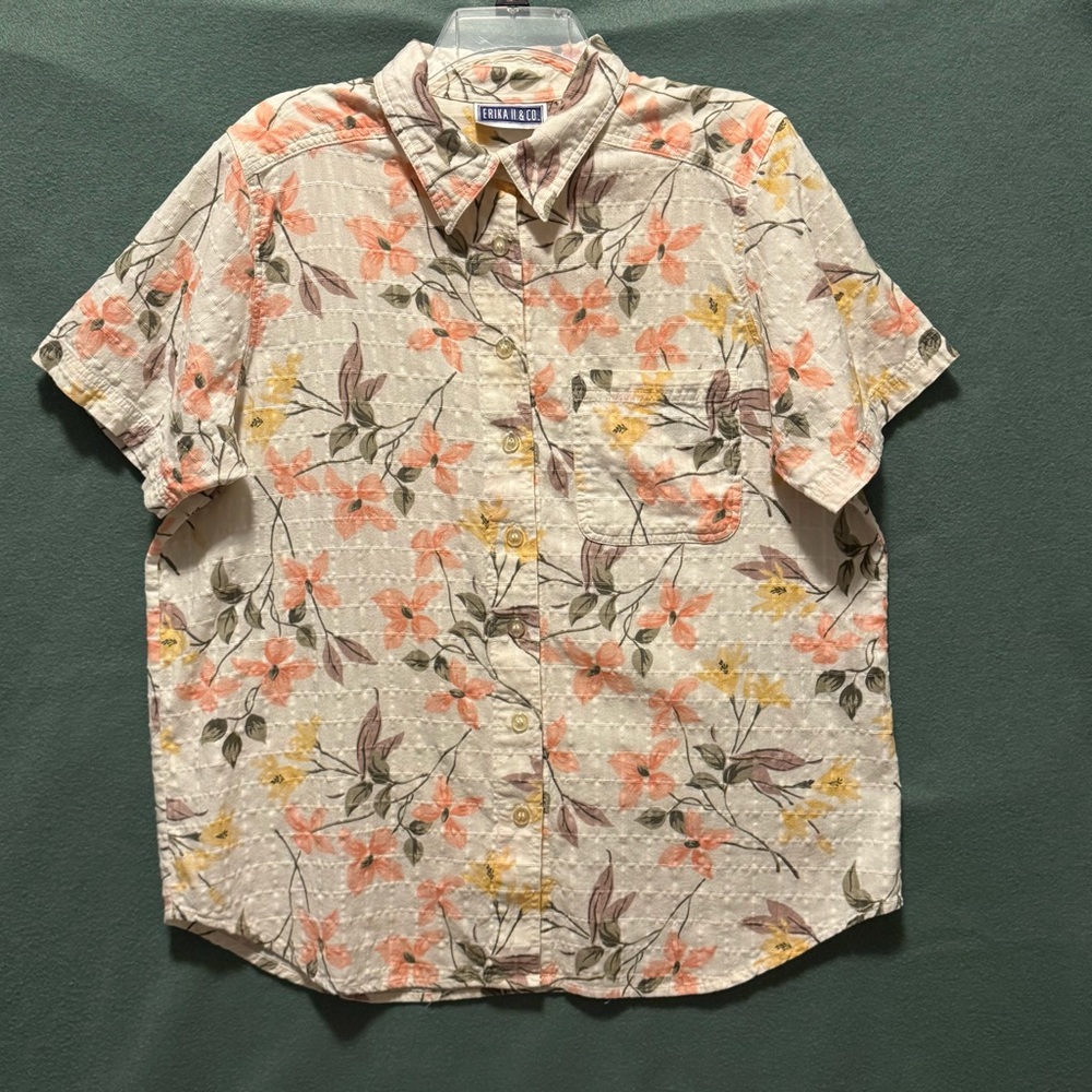 Erika II & Co Women’s Blouse Shirt 2XL Floral Grannycore Button Down Hawaiian
